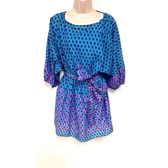 J Crew Floral Cotton Dress Puff Dolman Sleeves Belted Mini Relaxed Womens XS NWT - Picture 1 of 12